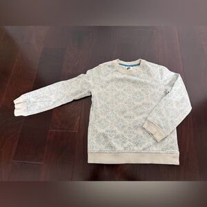 Nike Boy All-Over Holiday Snowflake Crewneck Sweater in Off-White, size S